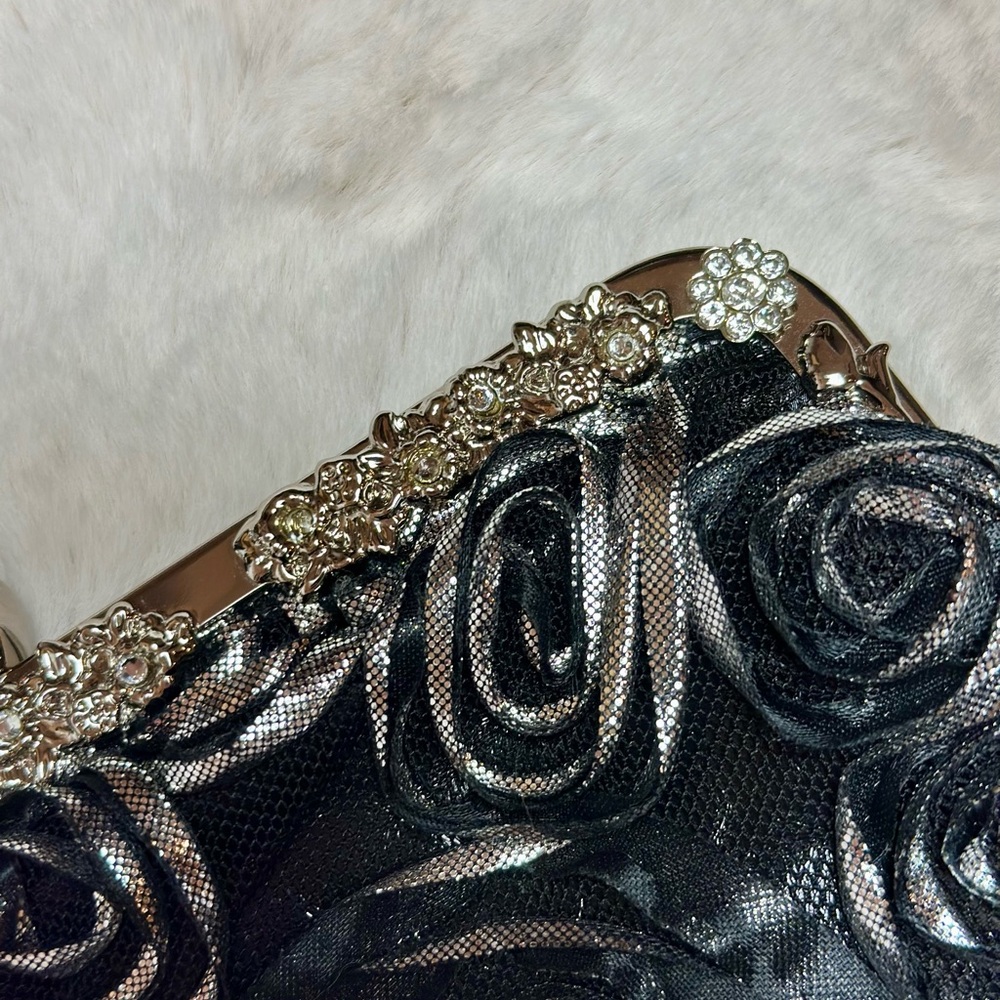 Black And Silver Rose Pattern Evening Clutch By I… - image 4
